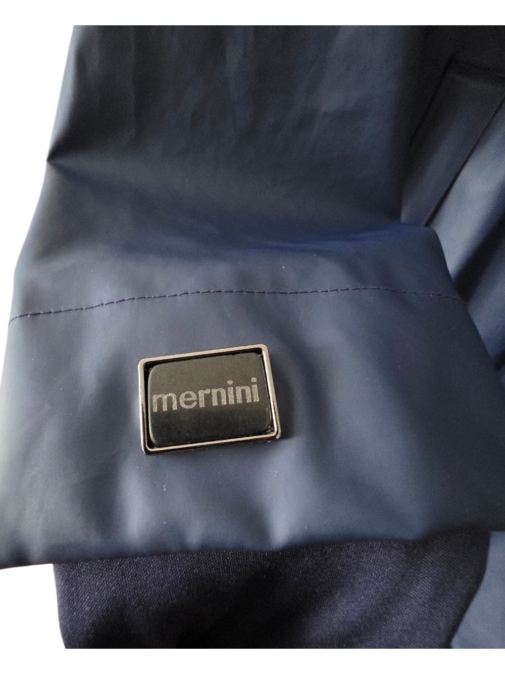Classic Navy Hooded Long Rain Trench Coat by Mernini. Ladies Sz. Medium. 46 in - Picture 3 of 15